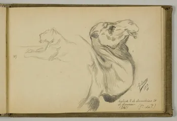 Gustave Soury carnet de dessins Etudes d'un lion et d'un camélidé Paris 1919 1967.116.938.24  Photo