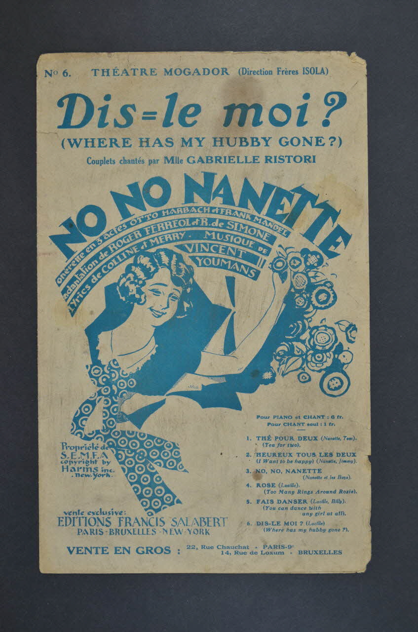 Paul Colline ; Vincent Youmans ; Georges Merry ; Francis F. Salabert chanson petit format Île-de-France, France 1926 1965.175.82 Photo Mucem