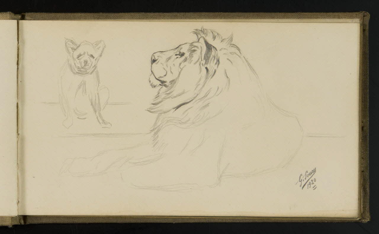 carnet de dessins Esquisse de lion allongé et de hyène assise 1967.116.941.7 Photo