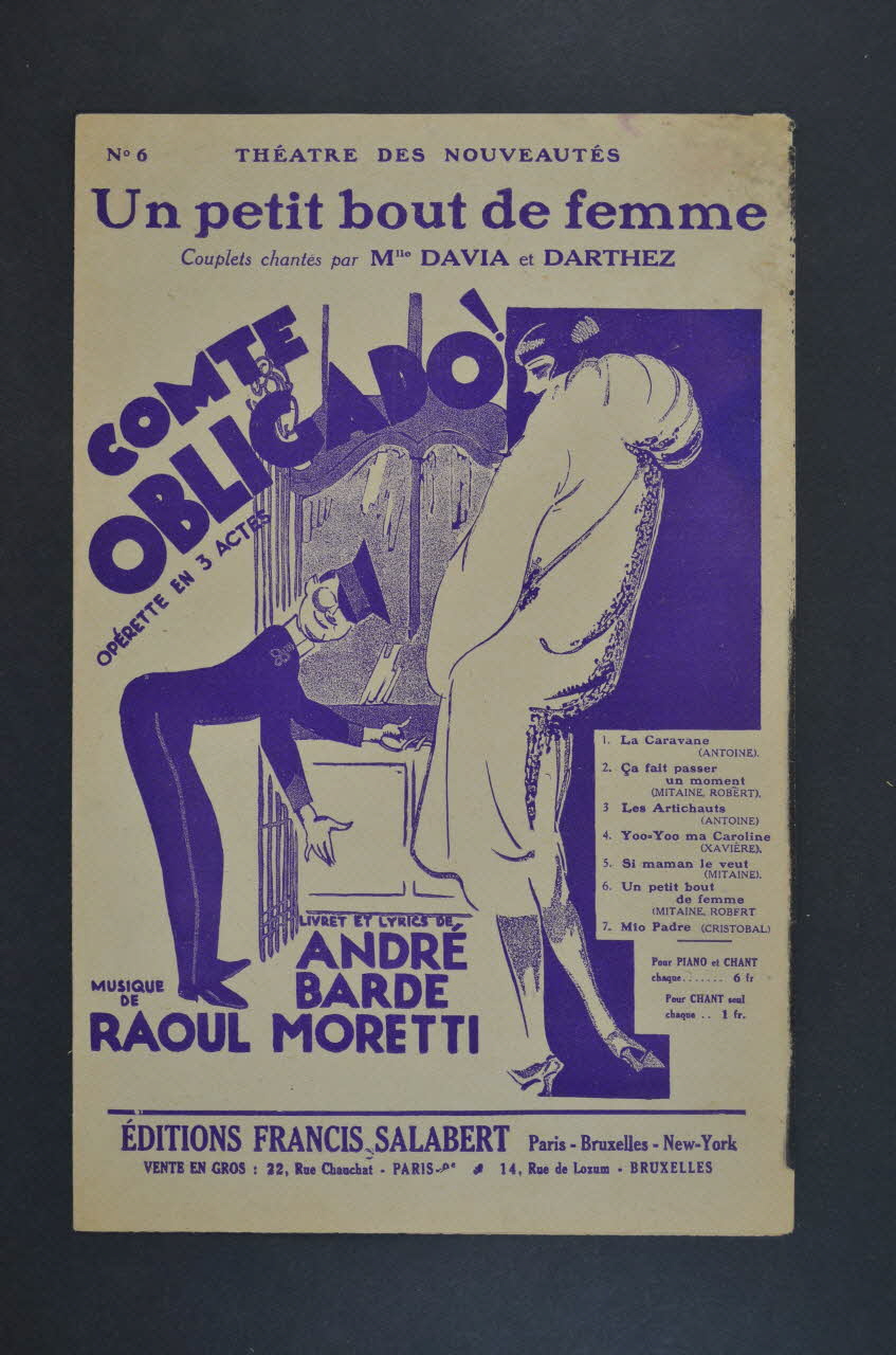 André Barde ; Raoul Moretti ; Davia ; Darthez ; Francis F. Salabert chanson petit format Île-de-France, France 1927 1965.175.86 Photo Mucem