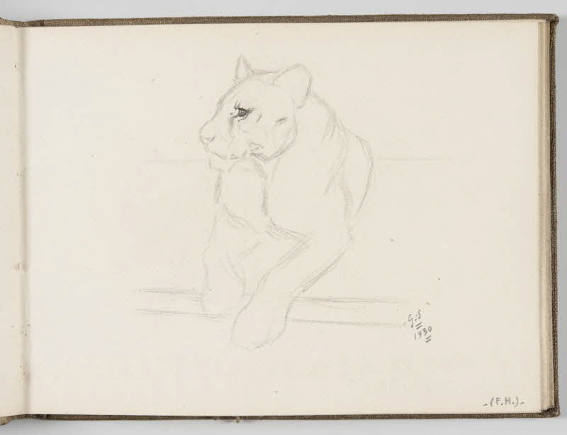 Gustave Soury carnet de dessins Lionne couchée de face Paris 1930 1967.116.944.14 Photo