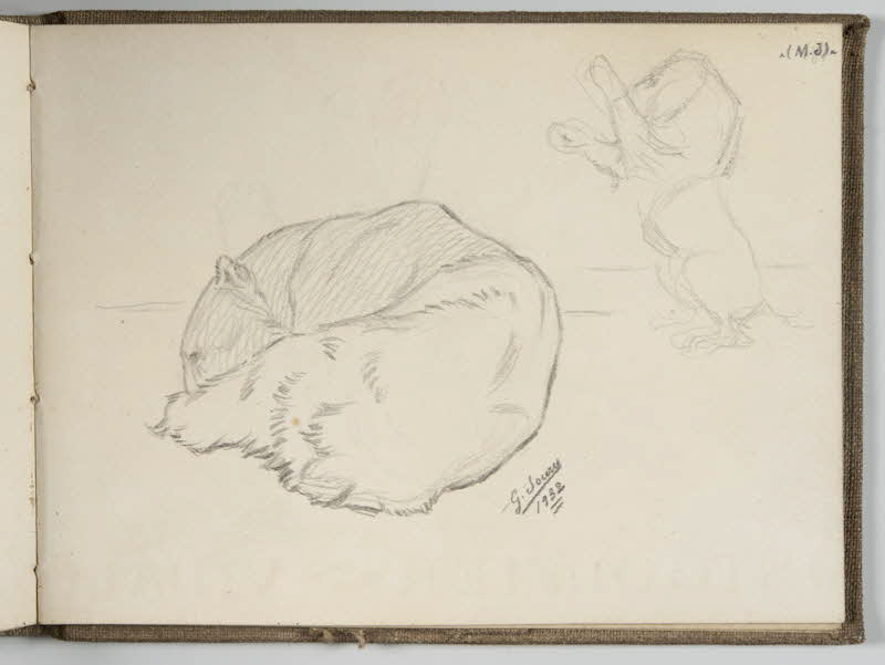 Gustave Soury carnet de dessins Ours couché, esquisse de lion debout Paris 1932 1967.116.944.38 Photo