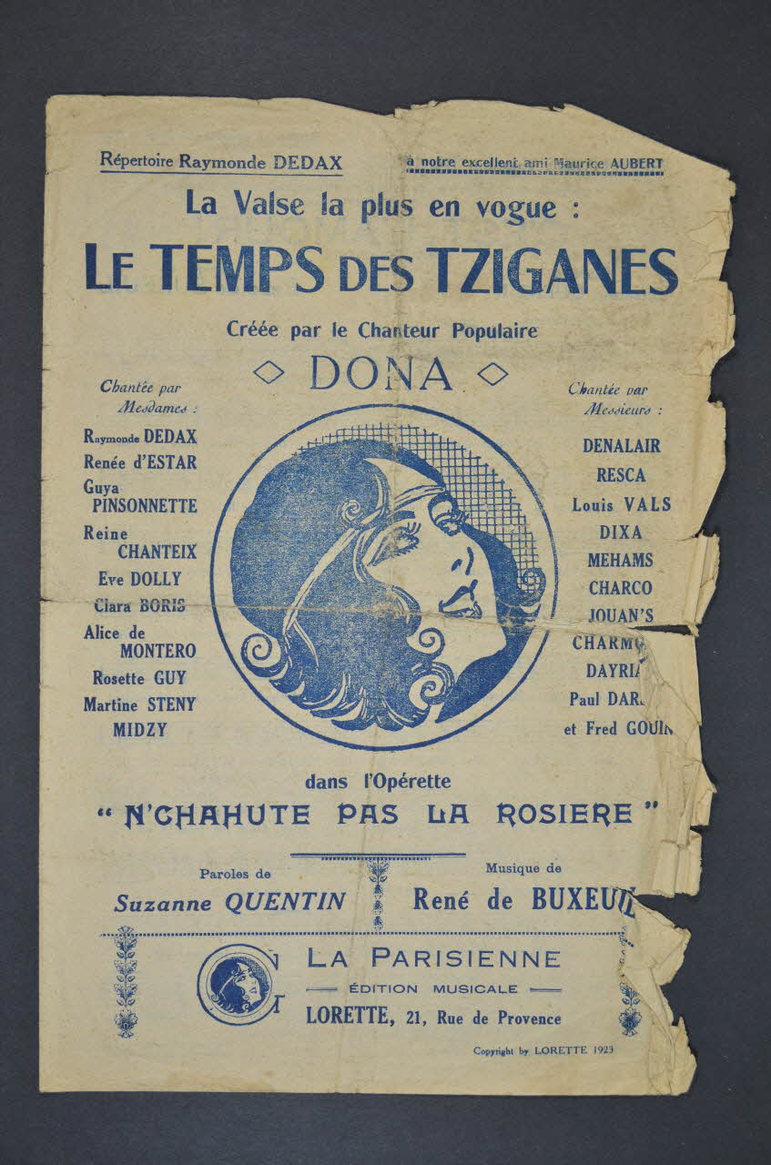 Suzanne Quentin ; René De Buxeuil ; Dona ; La Parisienne, Edition Musicale; ; G. Lorette chanson petit format Île-de-France, France 1923 1966.190.17 Photo Mucem