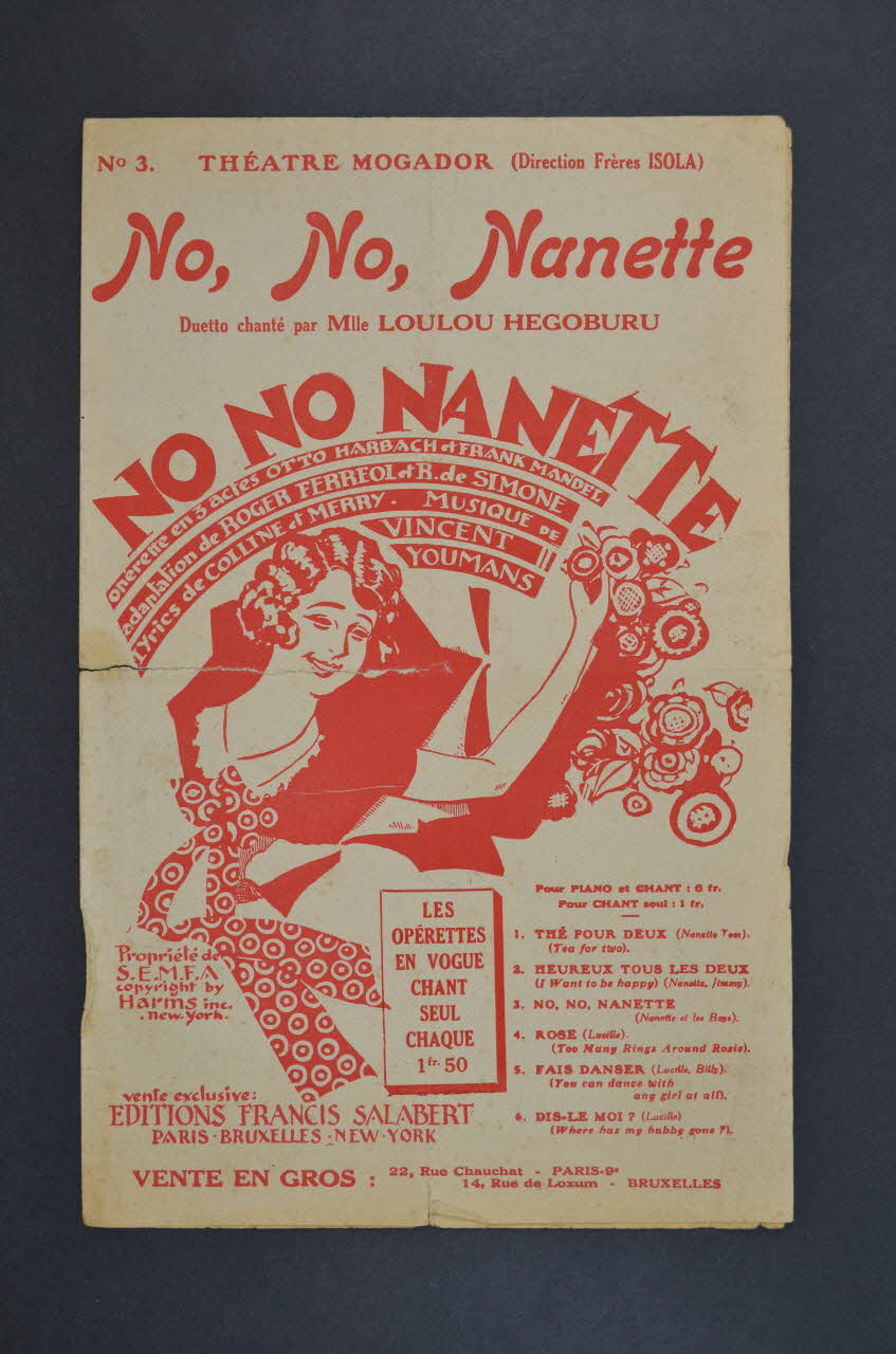 Roger Ferréol ; Vincent Youmans ; Robert De Simone ; Georges Merry ; Paul Colline ; Dona ; Francis F. Salabert chanson petit format Île-de-France, France 1926 1966.190.18 Photo Mucem