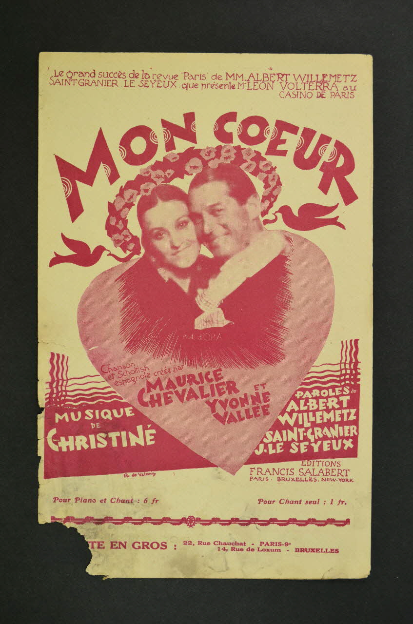 Albert Willemetz ; Henri Christiné ; Charles Saint-Granier ; Jean Le Seyeux ; Maurice Chevalier ; Yvonne Vallée ; Salabert chanson petit format Île-de-France, France 1926 1965.175.94 Photo Mucem
