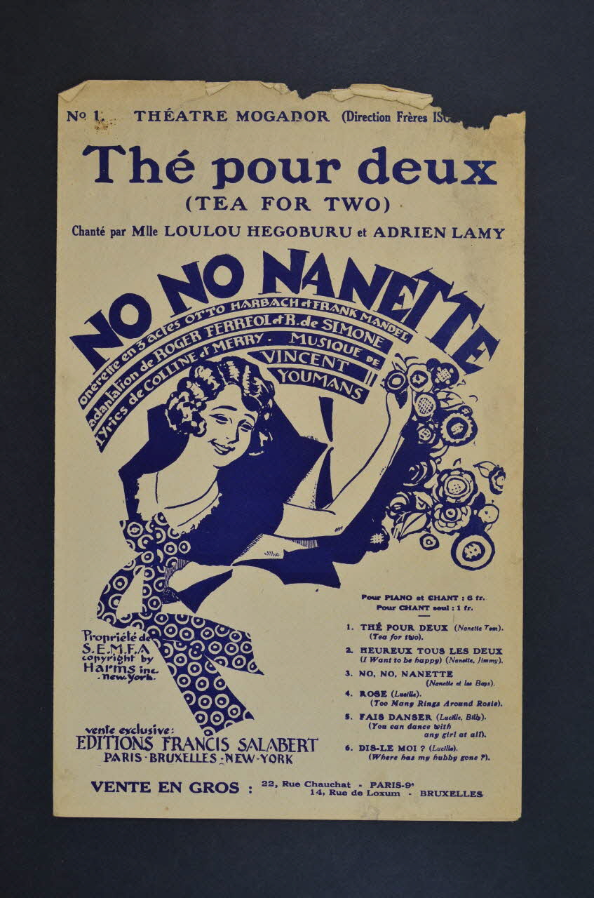 Roger Ferréol ; Vincent Youmans ; Robert De Simone ; Salabert chanson petit format Île-de-France, France 1926 1965.175.97 Photo Mucem