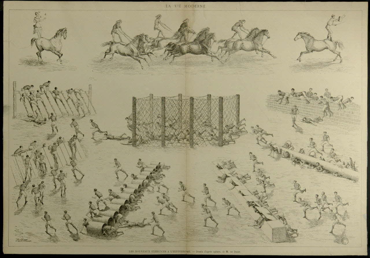 estampe LA VIE MODERNE  LES NOUVEAUX EXERCICES A L'HIPPODROME. 1967.116.967 Photo