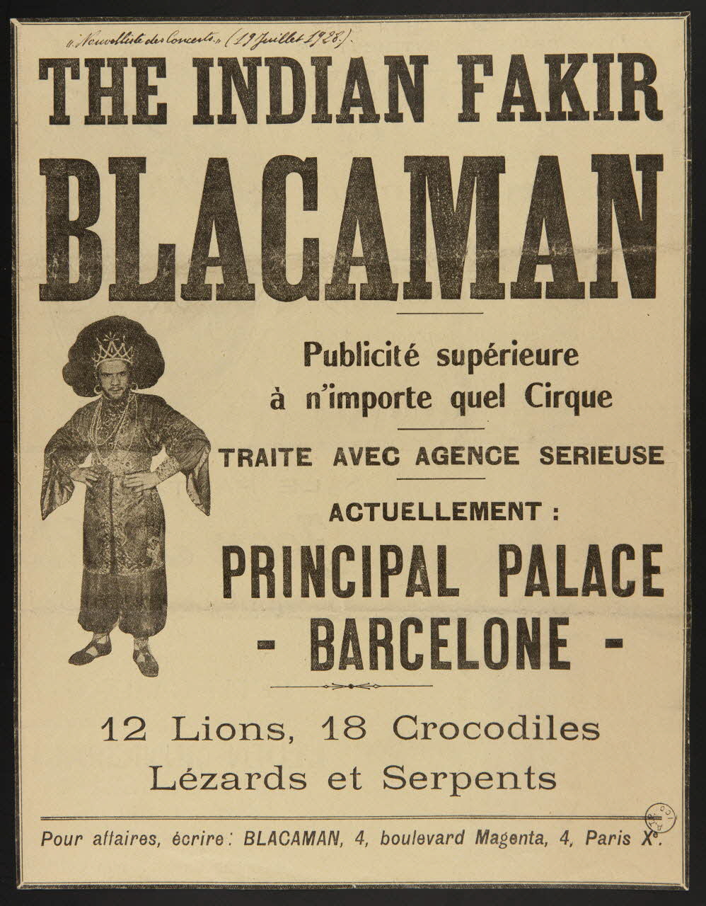 affiche THE INDIAN FAKIR BLACAMAN 1928 1967.116.991 Photo