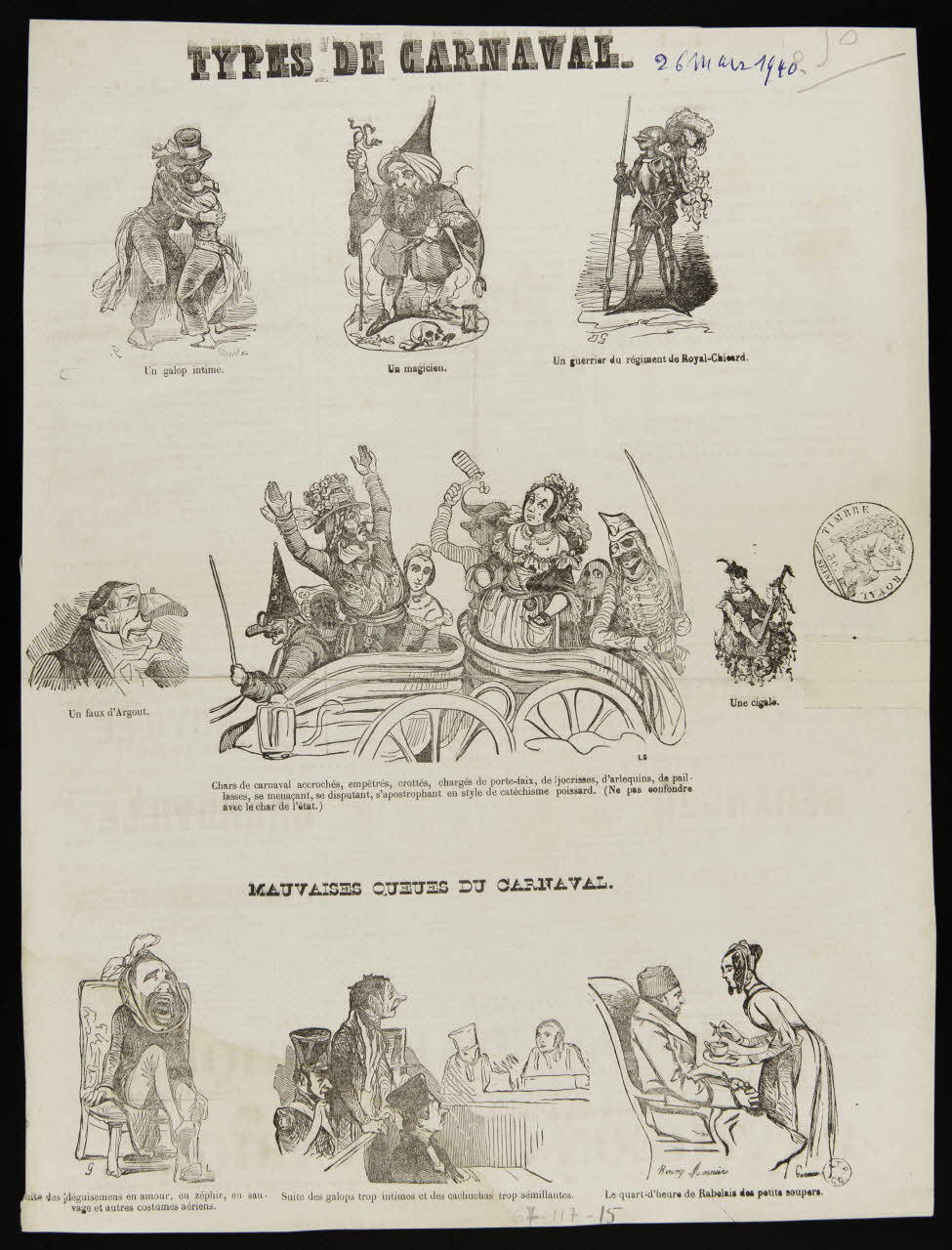estampe TYPES DE CARNAVAL.  MAUVAISES QUEUES DU CARNAVAL. 1967.117.15 Photo