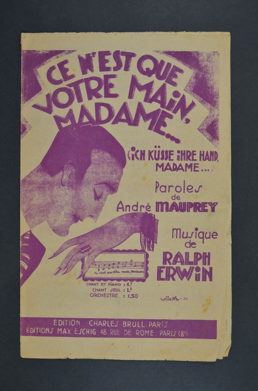 Eugène Gavel ; Ralph Erwin ; André Mauprey ; Notnac ; Jules Combe ; P. Musset ; Charles Brull ; Éditions Max Eschig chanson petit format Île-de-France, France 1928 1965.176.1 Photo Mucem