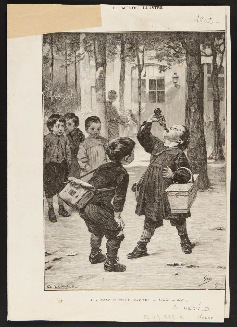estampe LE MONDE ILLUSTRE  A LA SORTIE DE L'ECOLE COMMUNALE. 1967.117.227.2 Photo