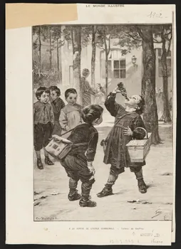 estampe LE MONDE ILLUSTRE  A LA SORTIE DE L'ECOLE COMMUNALE. 1967.117.227.2  Photo