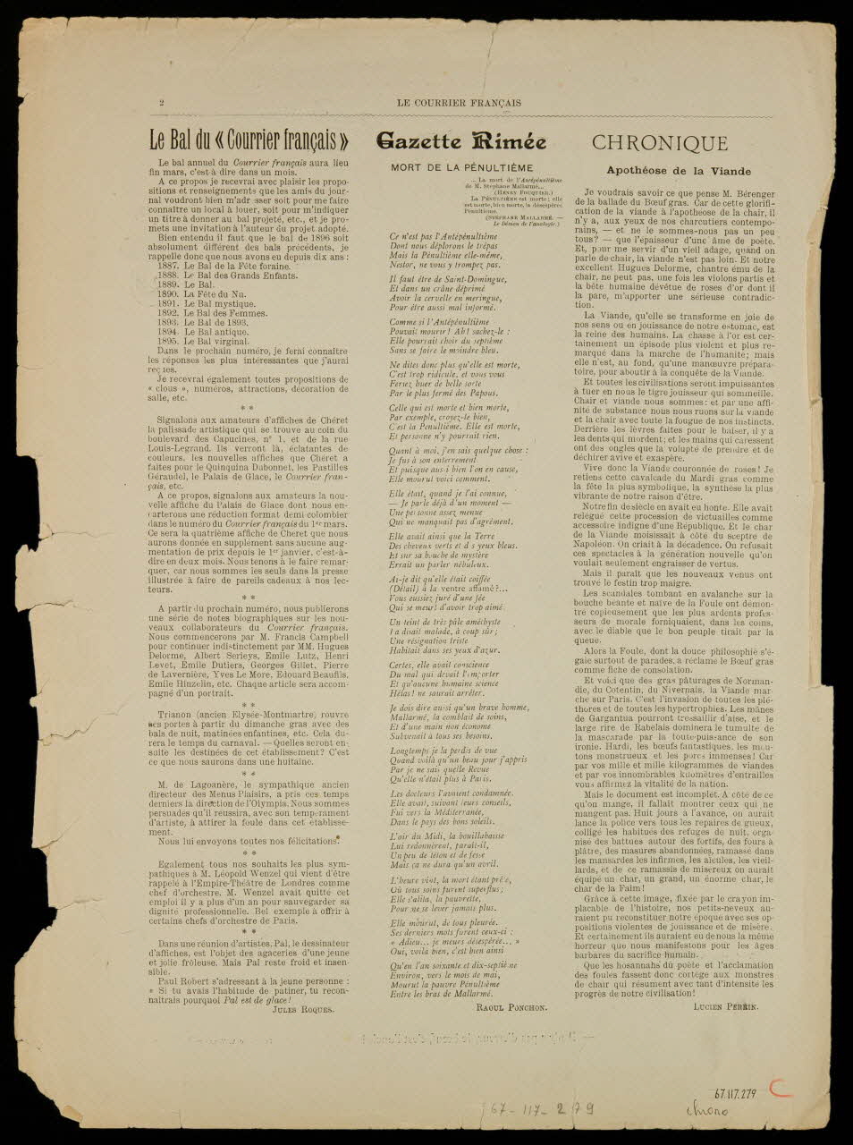 estampe LE COURRIER FRANCAIS 1967.117.279 Photo