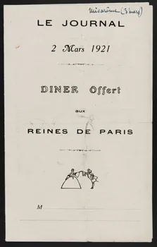 estampe LE JOURNAL  2 Mars 1921  DINER Offert  aux  REINES DE PARIS 1967.117.285 Photo