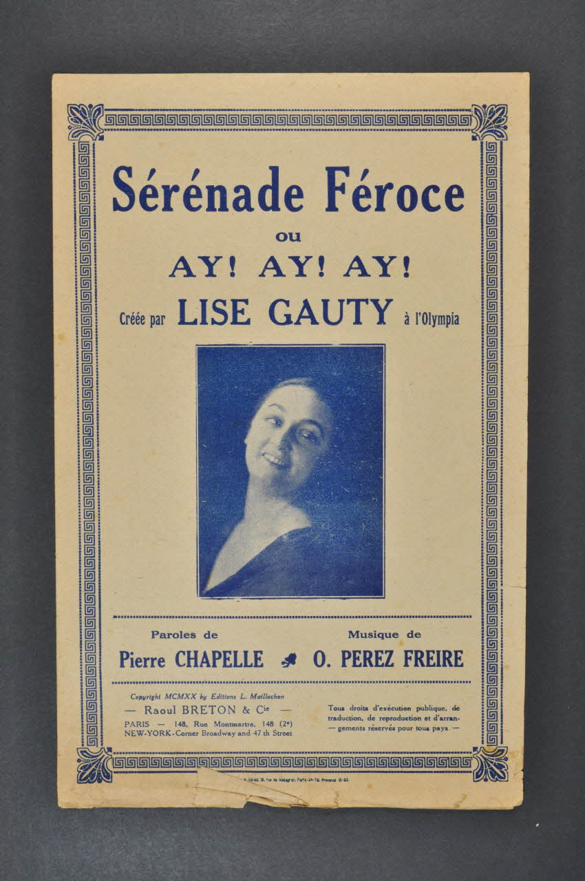 Pierre Chapelle ; O. Perez Freire ; Lys Gauty ; Raoul Breton chanson petit format Île-de-France, France 1920 1965.176.15 Photo Mucem