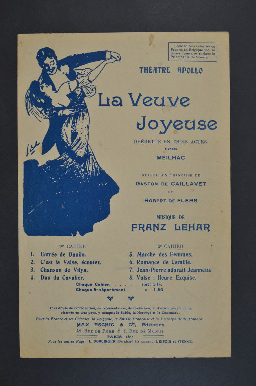 Henri Meilhac ; Franz Lehar ; Éditions Max Eschig chanson petit format Île-de-France, France 1909 1966.190.36 Photo Mucem