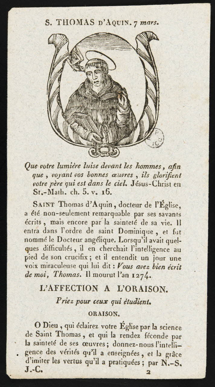 estampe S. THOMAS D'AQUIN. 1967.125.11 Photo