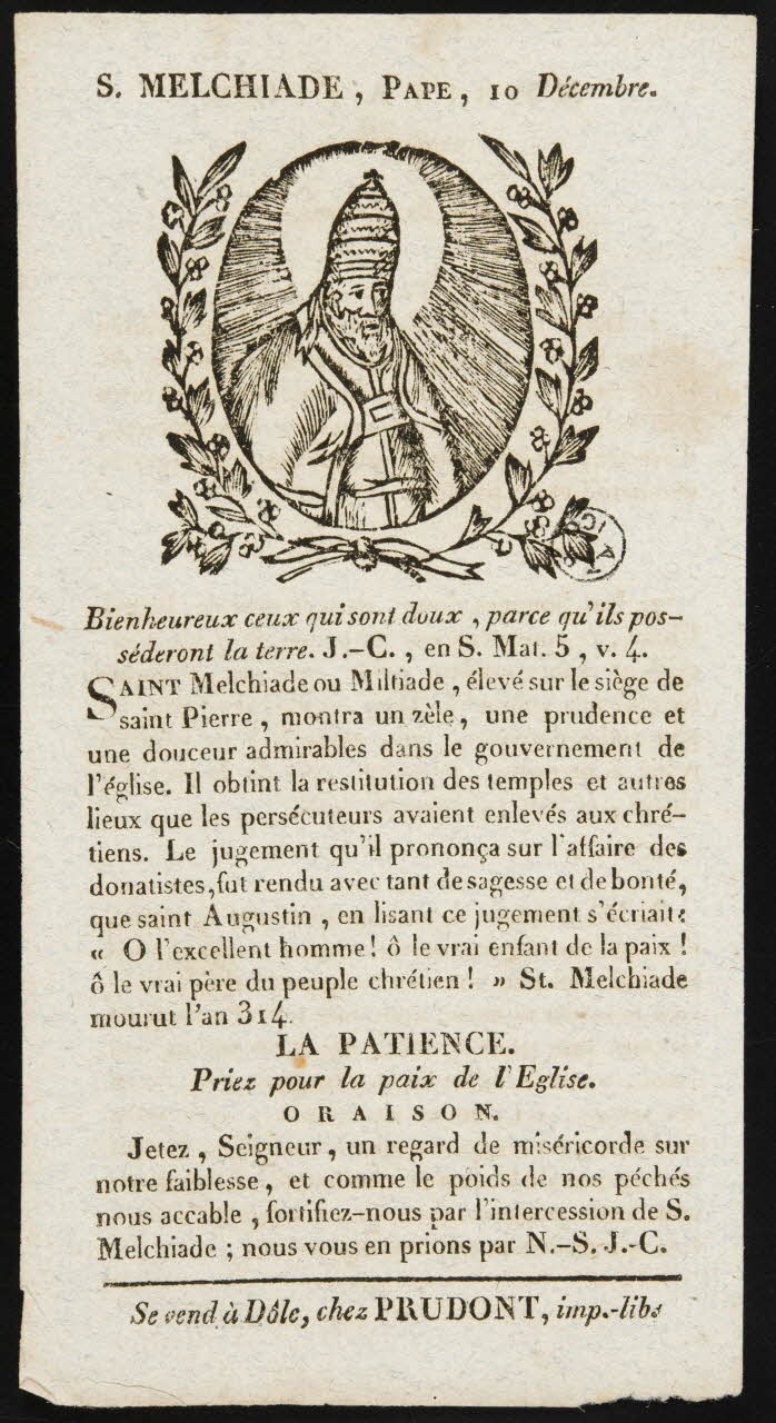 estampe S. MELCHIADE, PAPE 1967.125.38 Photo