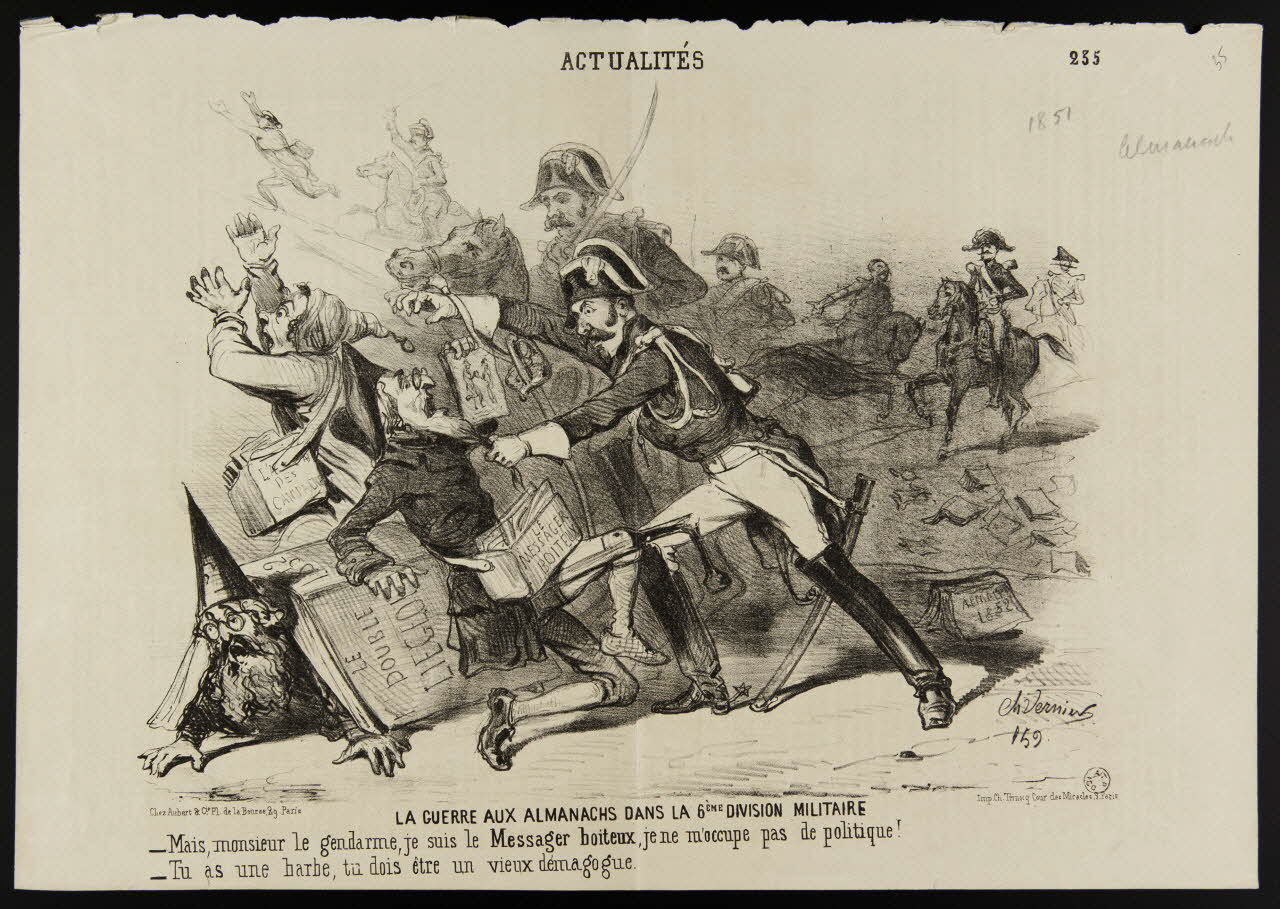 estampe LA GUERRE AUX ALMANACHS DANS LA 6EME DIVISION MILITAIRE 1967.125.5 Photo