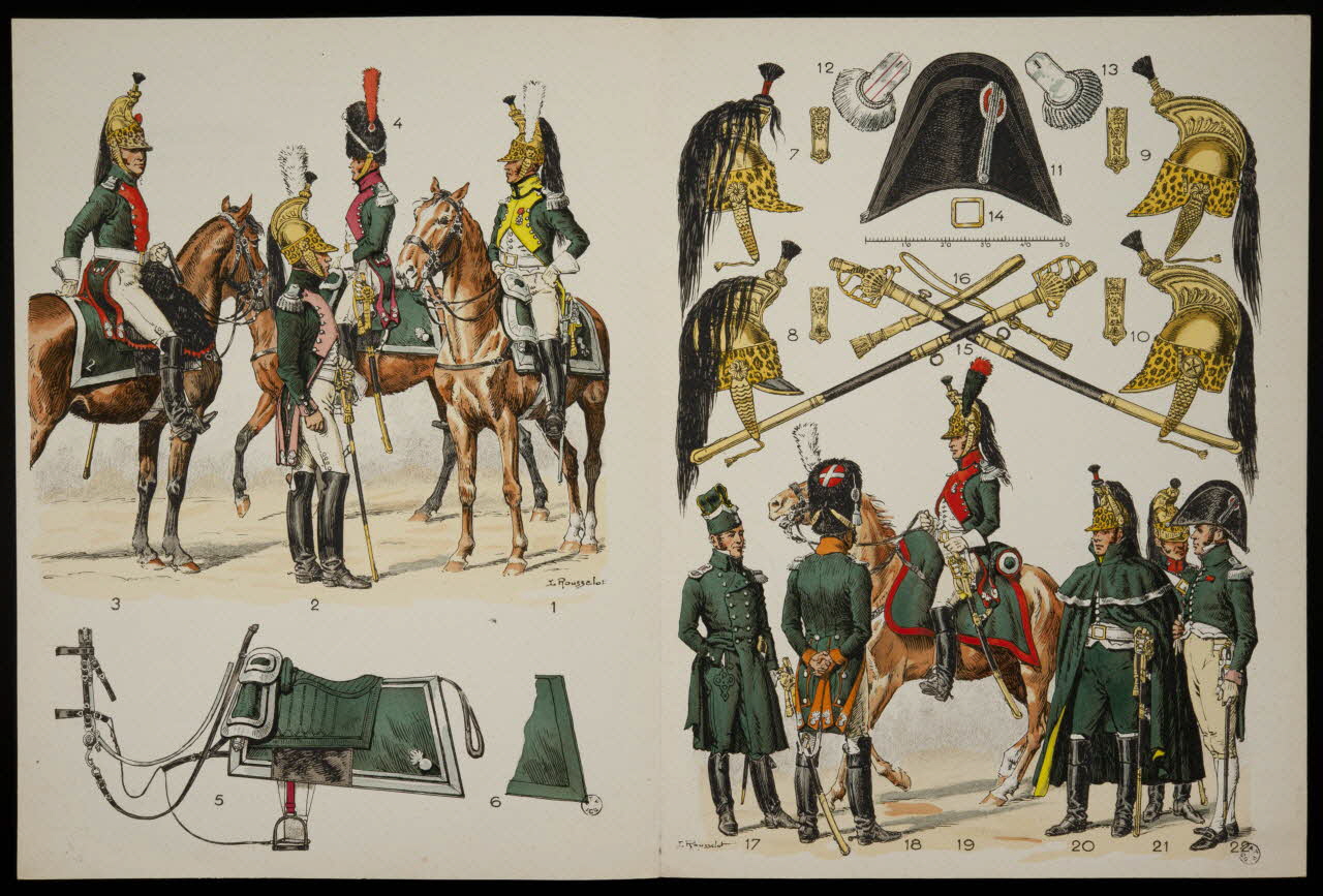 estampe L'Armée Française  SES UNIFORMES  SON ARMEMENT  SON EQUIPEMENT  DRAGONS  OFFICIERS - 1804-1815 1967.166.3.1 Photo