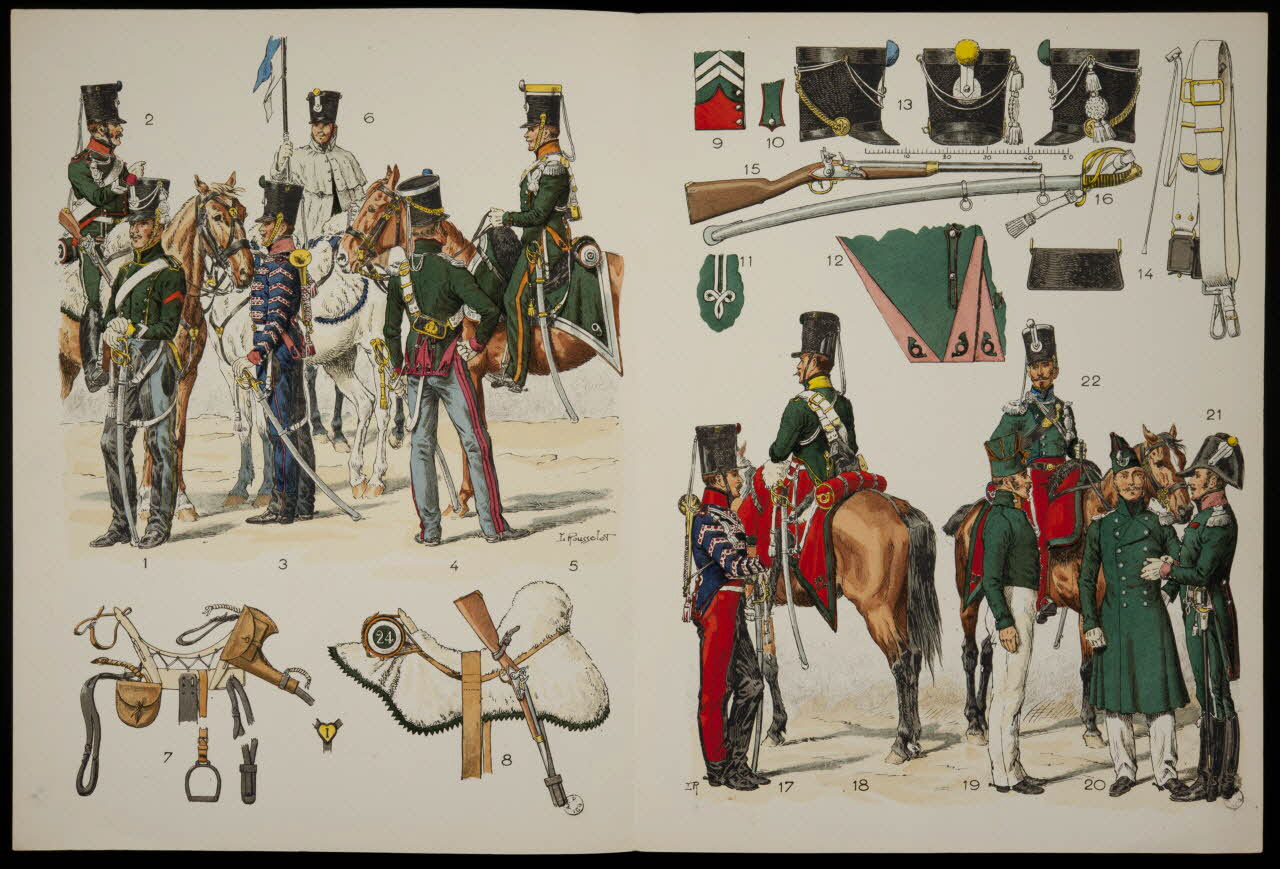 estampe L'Armée Française  SES UNIFORMES  SON ARMEMENT  SON EQUIPEMENT  CHASSEURS A CHEVAL  1815-1822 1967.166.4.1 Photo