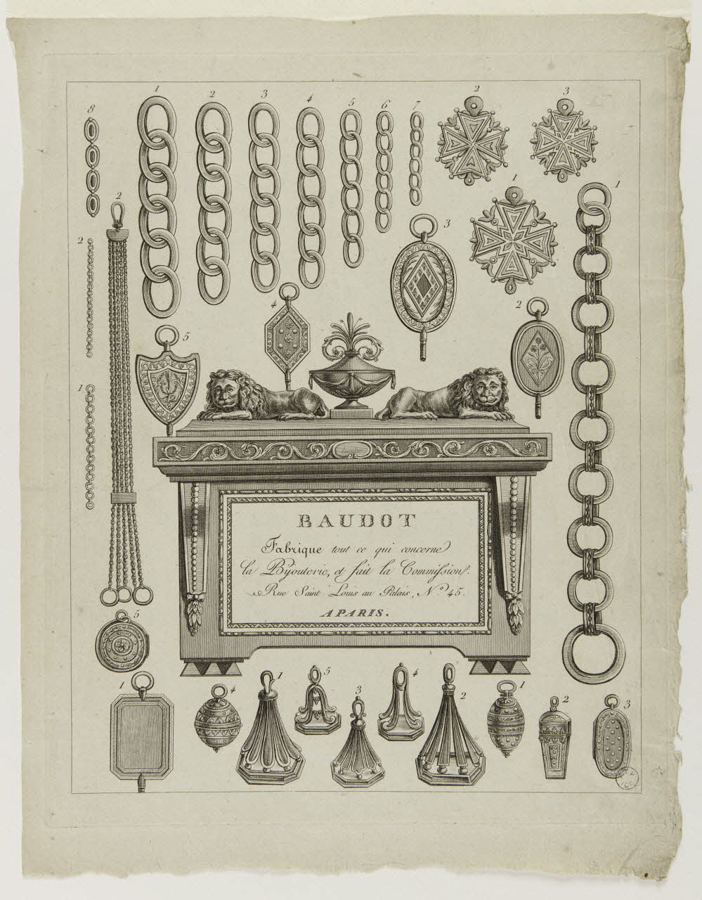 estampe BAUDOT  Fabrique tout ce qui concerne  la Bijouterie, et fait la Commission. 1967.170.1.1 Photo