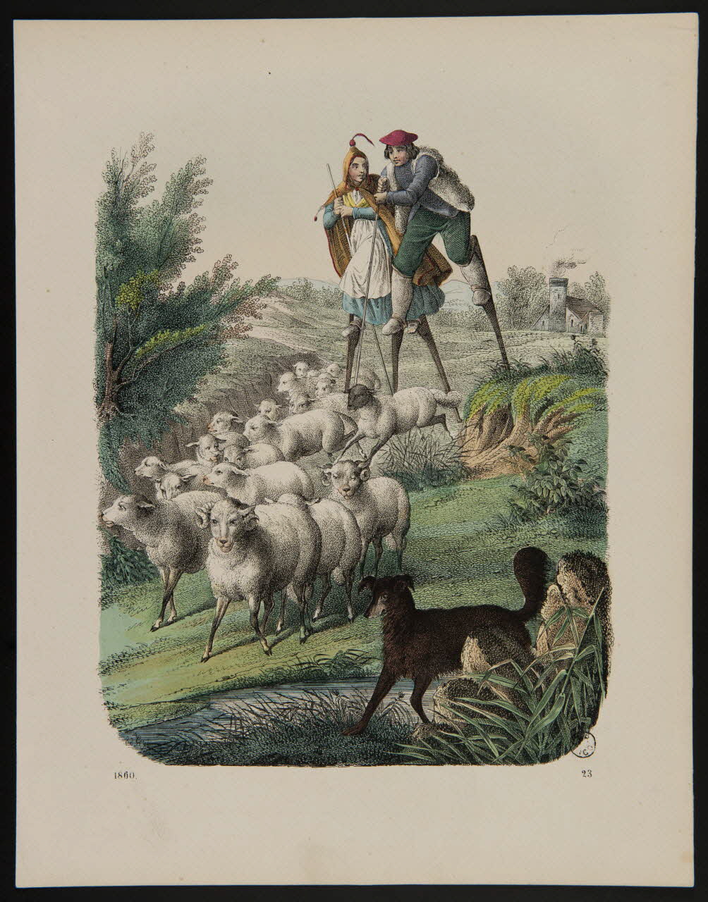 estampe Bergers sur des échasses menant leurs moutons 1967.171.22 Photo