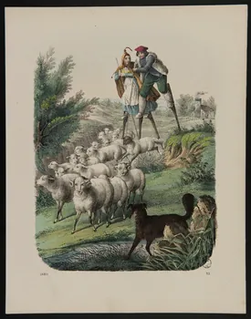 estampe Bergers sur des échasses menant leurs moutons 1967.171.22 Photo