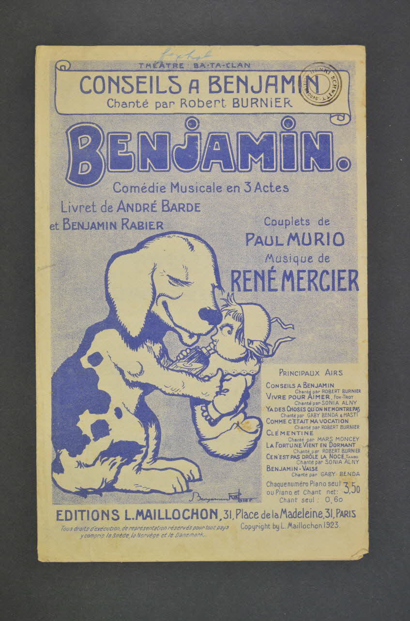 André Barde ; René Mercier ; Benjamin Rabier ; Paul Murio ; Robert Burnier ; L. Maillochon chanson petit format Île-de-France, France 1923 1965.176.3 Photo Mucem