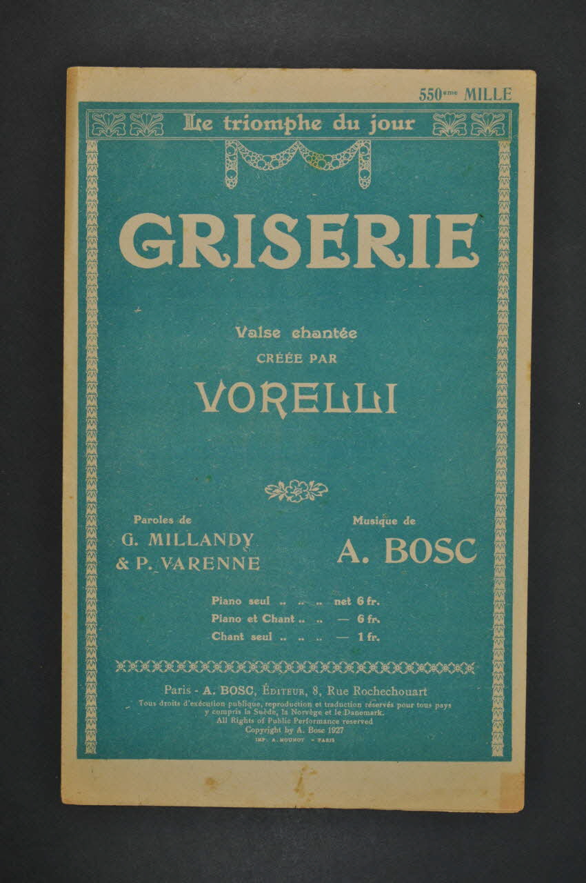 Georges Millandy ; Auguste Bosc ; Pierre Varenne chanson petit format Île-de-France, France 1927 1965.176.36 Photo Mucem