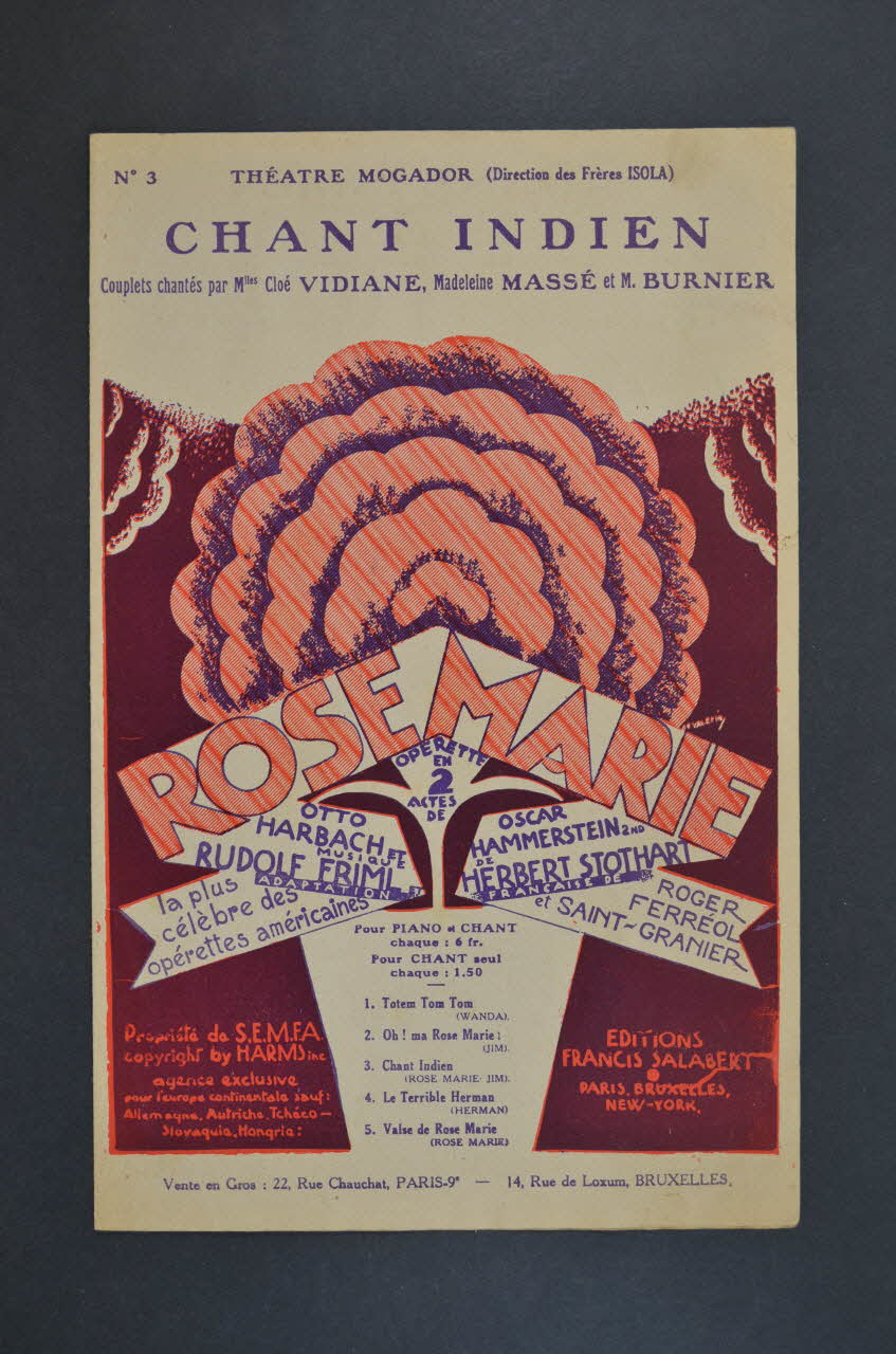 Roger Ferréol ; Rudolf Friml ; Charles Saint-Granier ; Francis F. Salabert chanson petit format Île-de-France, France 1925 1966.190.64 Photo Mucem