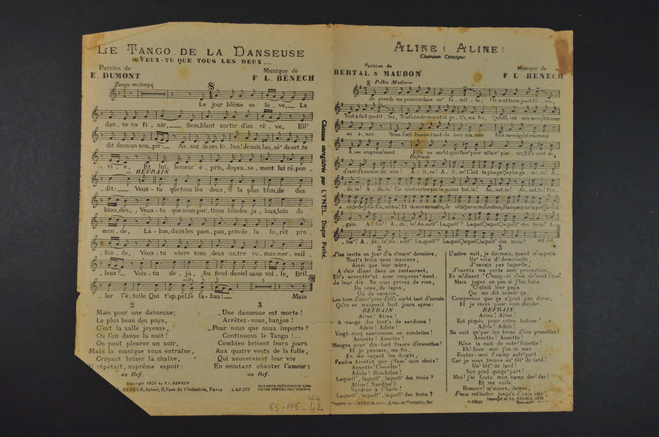 Marcel Bertal ; Ferdinand Louis Bénech ; Louis Maubon ; Ernest Dumont chanson petit format Île-de-France, France 1918 1965.176.42 Photo Mucem