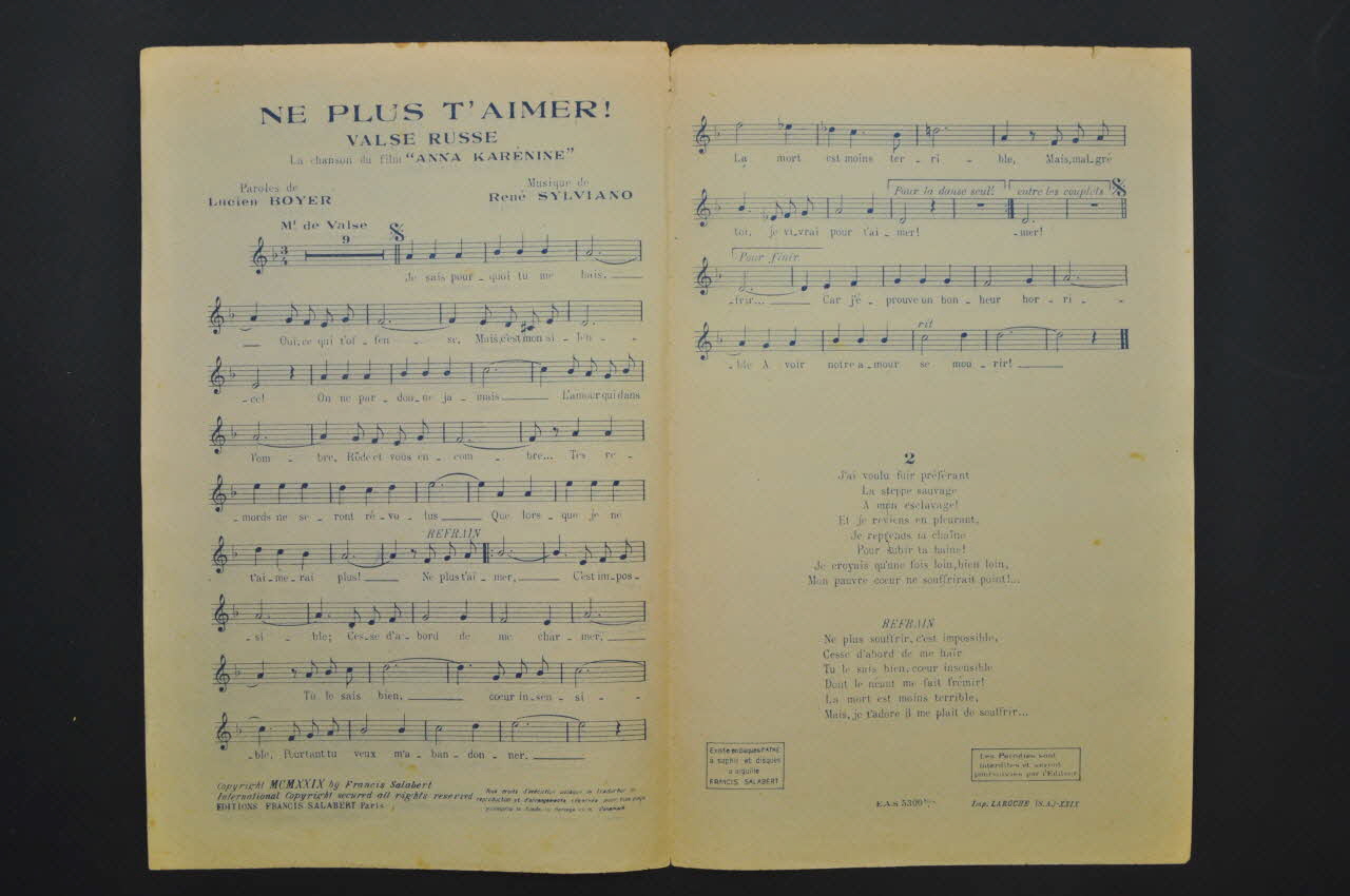 Henri Varna ; Lucien Boyer ; Léo Lelièvre ; René Sylviano ; Franz Doelle ; Fernand Rouvray ; José Sentis ; Pierre Darto ; Aimé Simon-Girard ; Pierre Meyer ; Francis F. Salabert chanson petit format Île-de-France, France 1929 1965.176.44 Photo Mucem
