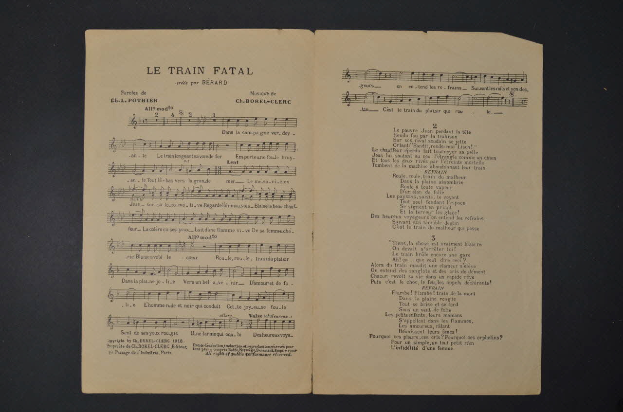 Charles-Louis Pothier ; Charles Borel-Clerc ; Adolphe Bérard chanson petit format Île-de-France, France 1918 1966.190.74 Photo Mucem