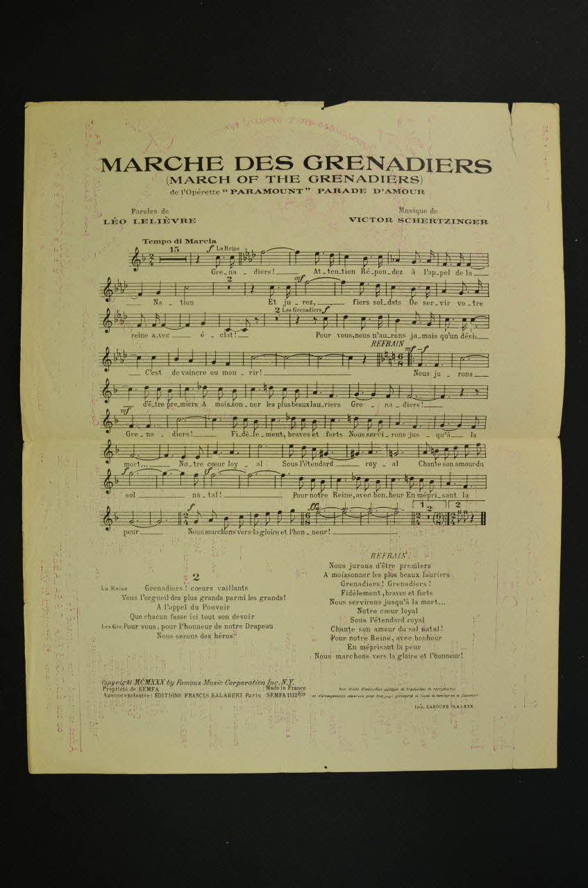 Léo Lelièvre ; Victor Schertzinger ; Maurice Chevalier ; Francis F. Salabert chanson petit format Île-de-France, France 1930 1966.190.83 Photo Mucem