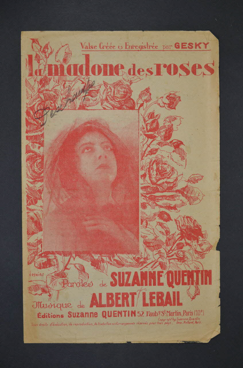 Suzanne Quentin ; Albert Lebail ; Paul Gesky chanson petit format Paris 10ème 1927 1965.177.107 Photo Mucem