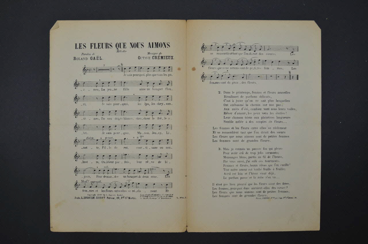 Roland GaëL ; Octave Crémieux ; Digoudé-Diodet; chanson petit format Île-de-France, France 1907 1966.192.17 Photo Mucem