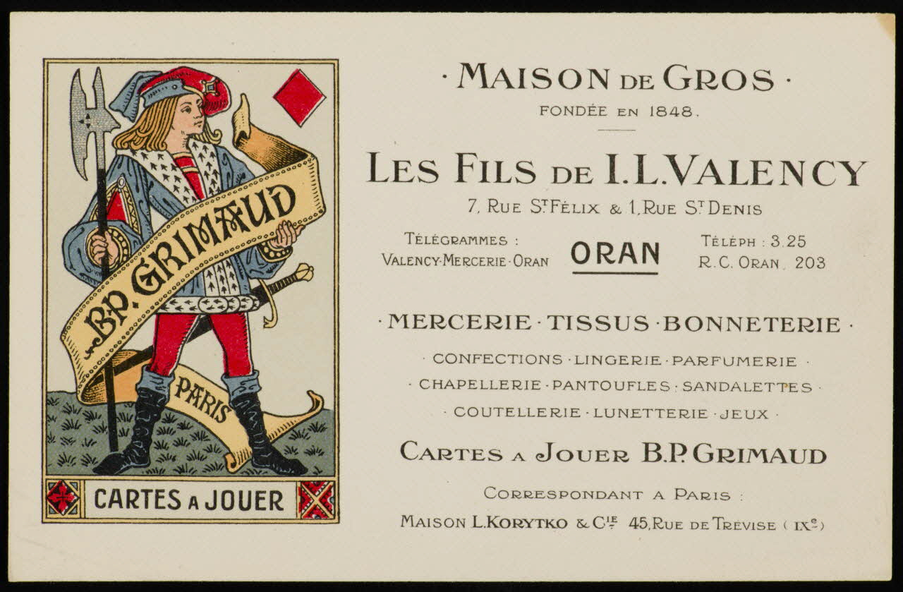 estampe MAISON DE GROS  FONDEE EN 1848.  LES FILS DE I. L. VALENCY 1967.185.1777.1 Photo