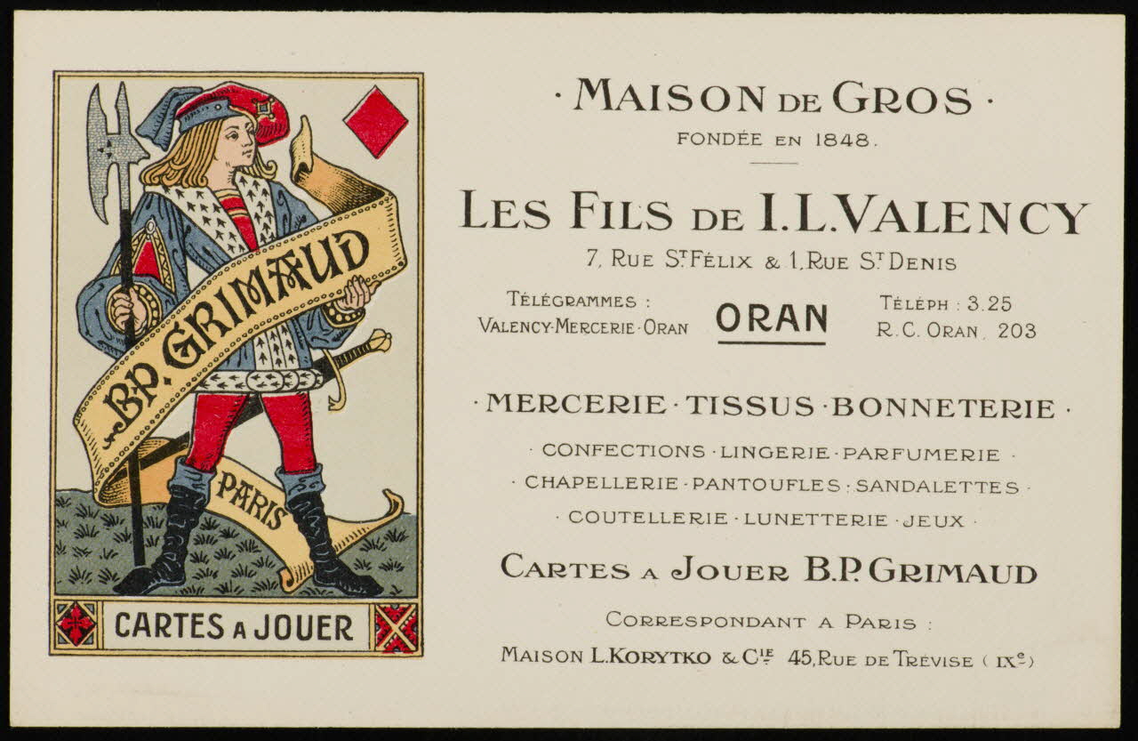 estampe MAISON DE GROS  FONDEE EN 1848.  LES FILS DE I. L. VALENCY 1967.185.1777.10 Photo