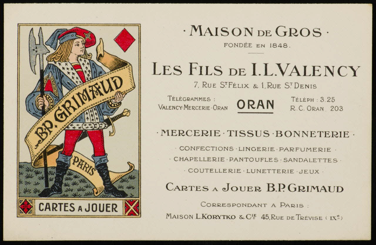 estampe MAISON DE GROS  FONDEE EN 1848.  LES FILS DE I. L. VALENCY 1967.185.1777.3 Photo