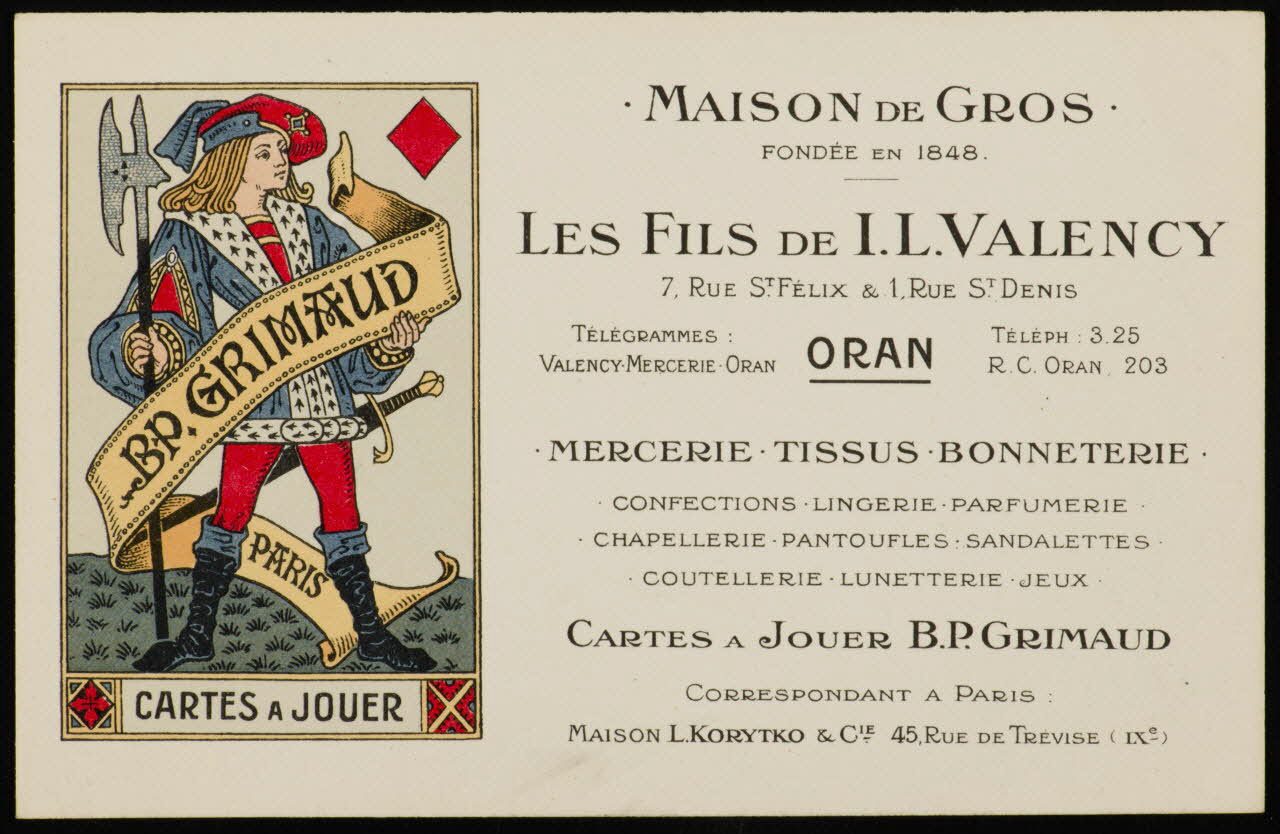 estampe MAISON DE GROS  FONDEE EN 1848.  LES FILS DE I. L. VALENCY 1967.185.1777.4 Photo