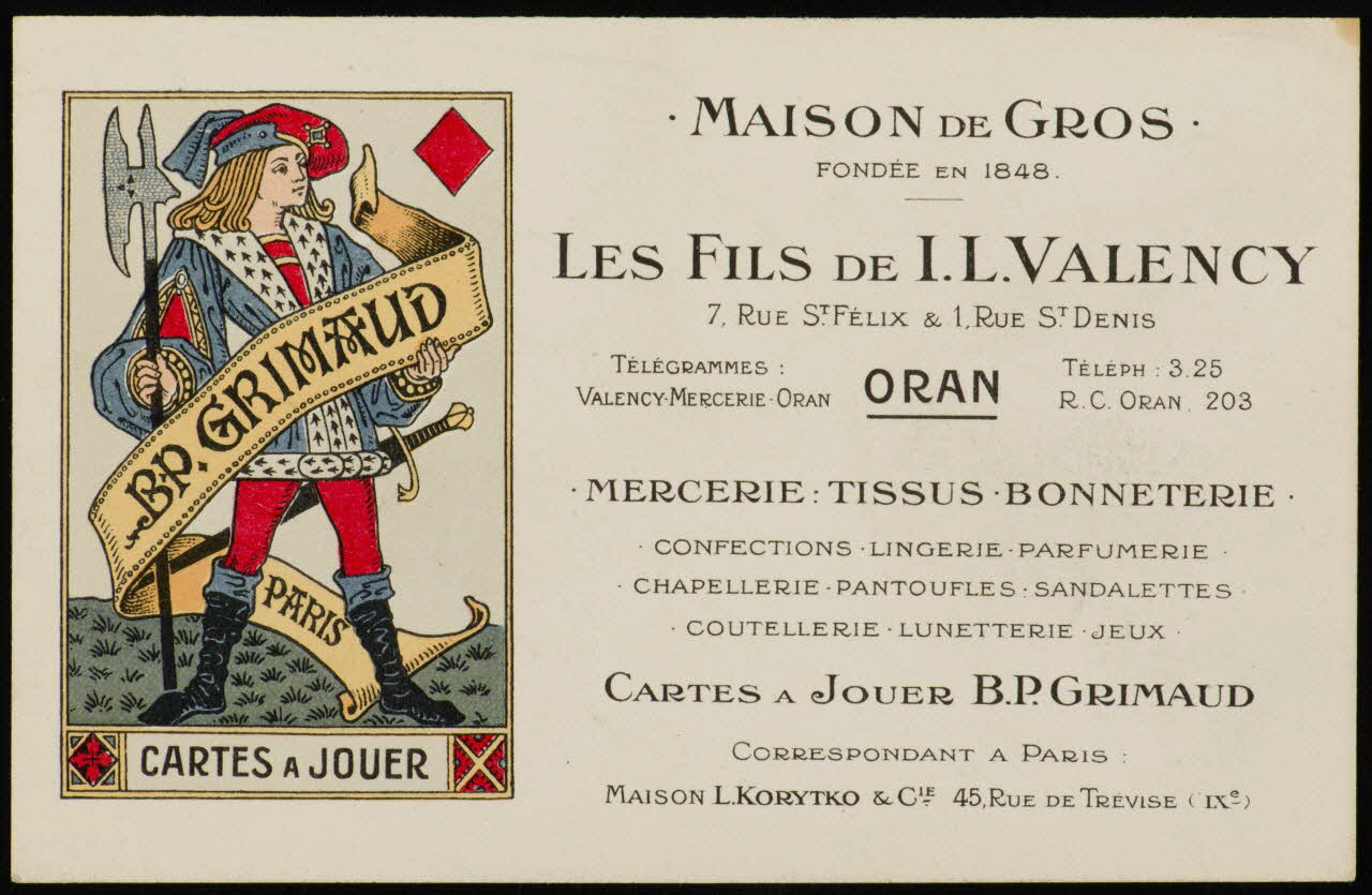 estampe MAISON DE GROS  FONDEE EN 1848.  LES FILS DE I. L. VALENCY 1967.185.1777.5 Photo