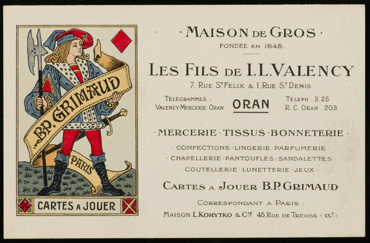 estampe MAISON DE GROS  FONDEE EN 1848.  LES FILS DE I. L. VALENCY 1967.185.1777.6 Photo