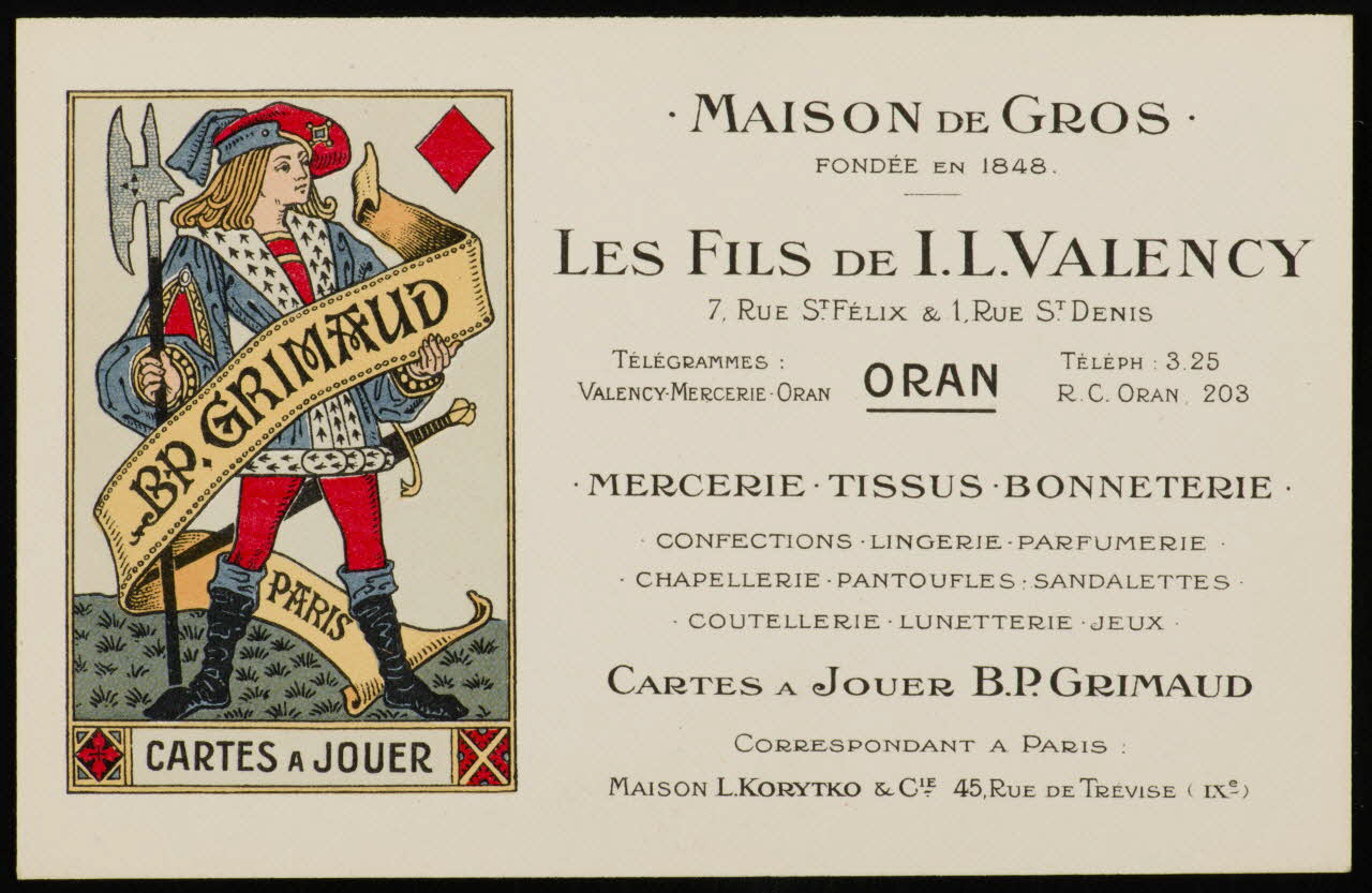 estampe MAISON DE GROS  FONDEE EN 1848.  LES FILS DE I. L. VALENCY 1967.185.1777.7 Photo