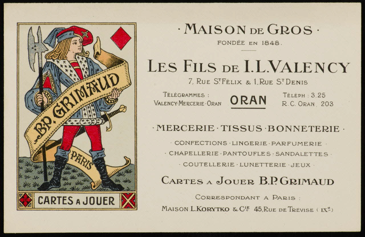 estampe MAISON DE GROS  FONDEE EN 1848.  LES FILS DE I. L. VALENCY 1967.185.1777.9 Photo