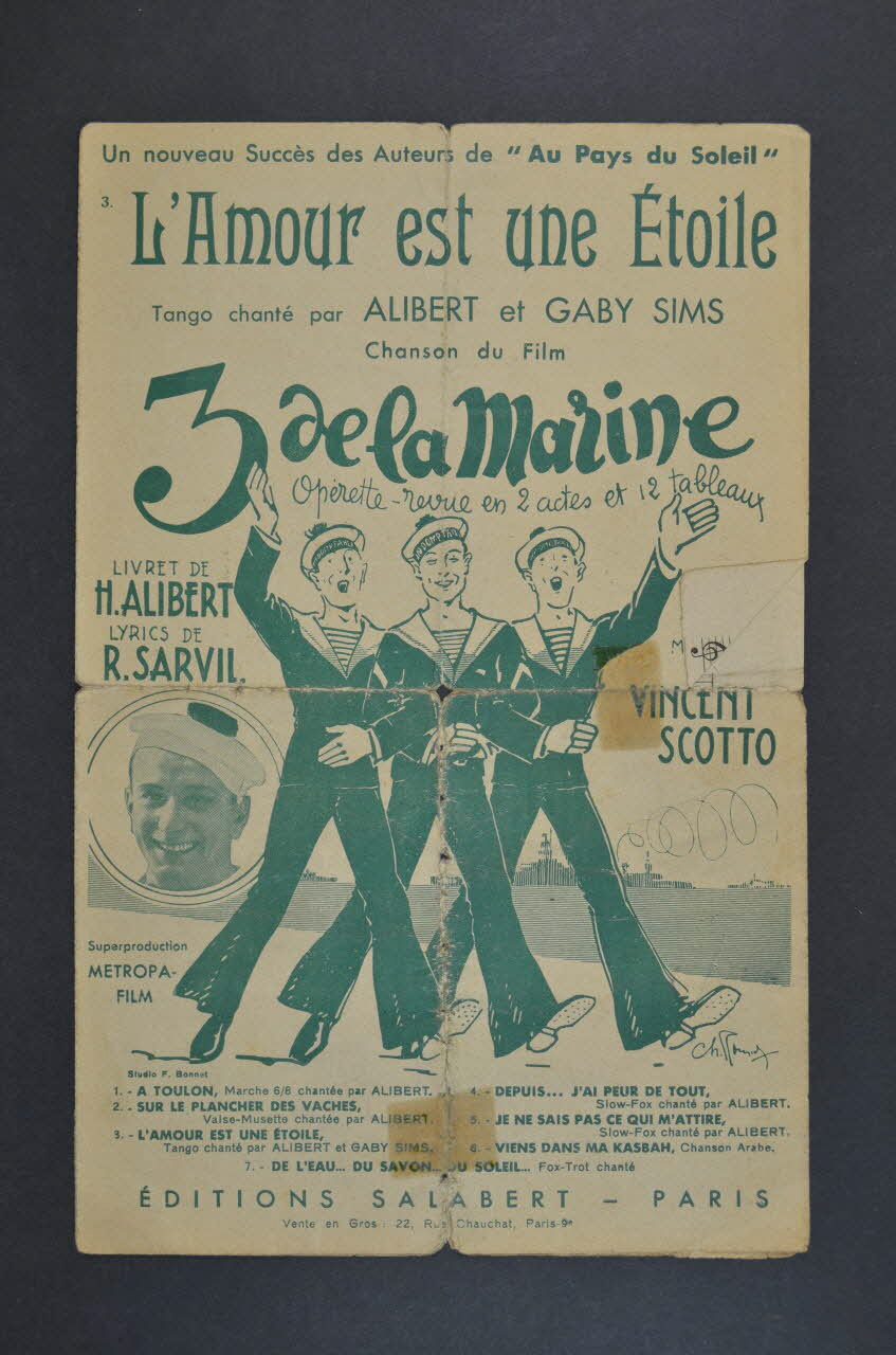 René Sarvil ; Henri Alibert ; Vincent Scotto ; Gaby Sims ; Salabert chanson petit format Île-de-France, France 1934 1965.177.121 Photo Mucem