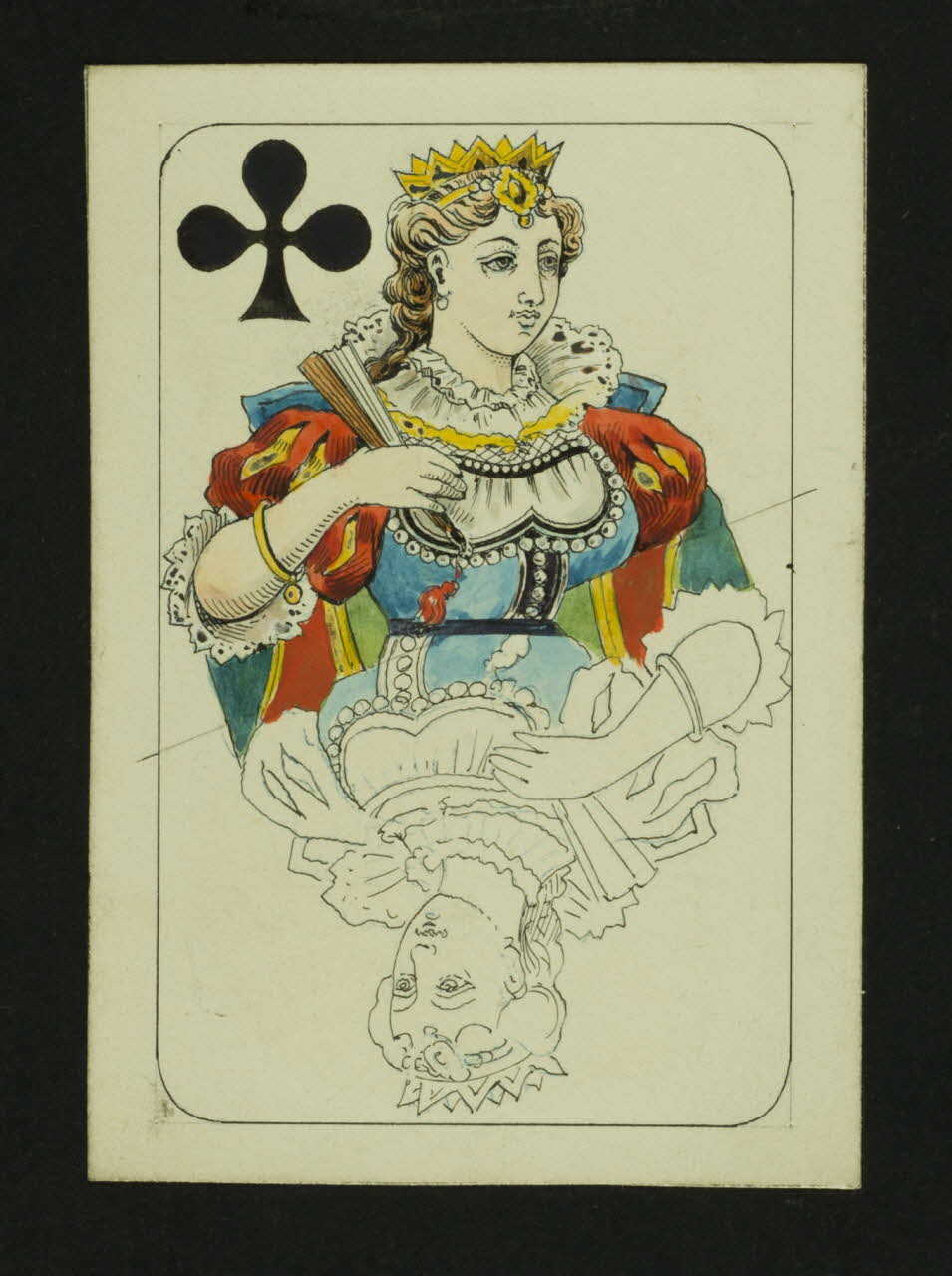 cartes à jouer Prototype de carte à jouer : reine de trèfle 1967.185.1824 Photo