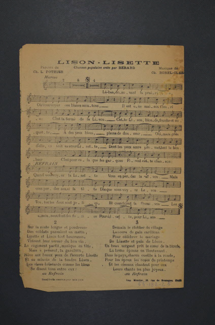 Charles Borel-Clerc ; Adolphe Bérard chanson petit format Île-de-France, France 1918 1966.192.25 Photo Mucem