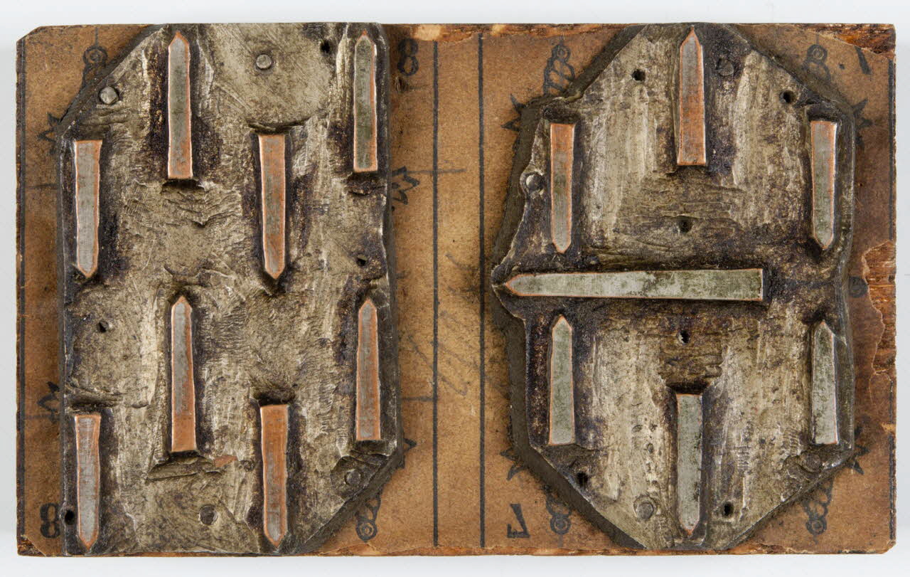 bois d'impression cliché cuivre sur bois pour jeu de cartes 1967.185.188 Photo