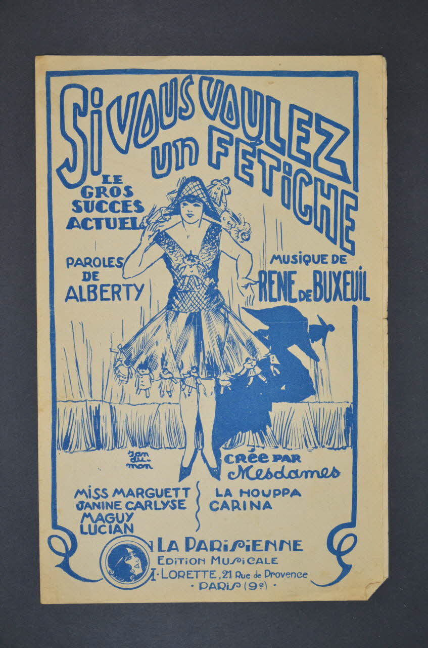 Alberty ; René De Buxeuil ; La Houppa ; Carina ; Miss Marguett ; Maguy ; Lucian ; La Parisienne, Edition Musicale; chanson petit format Paris 9ème 1926 1965.177.127 Photo Mucem